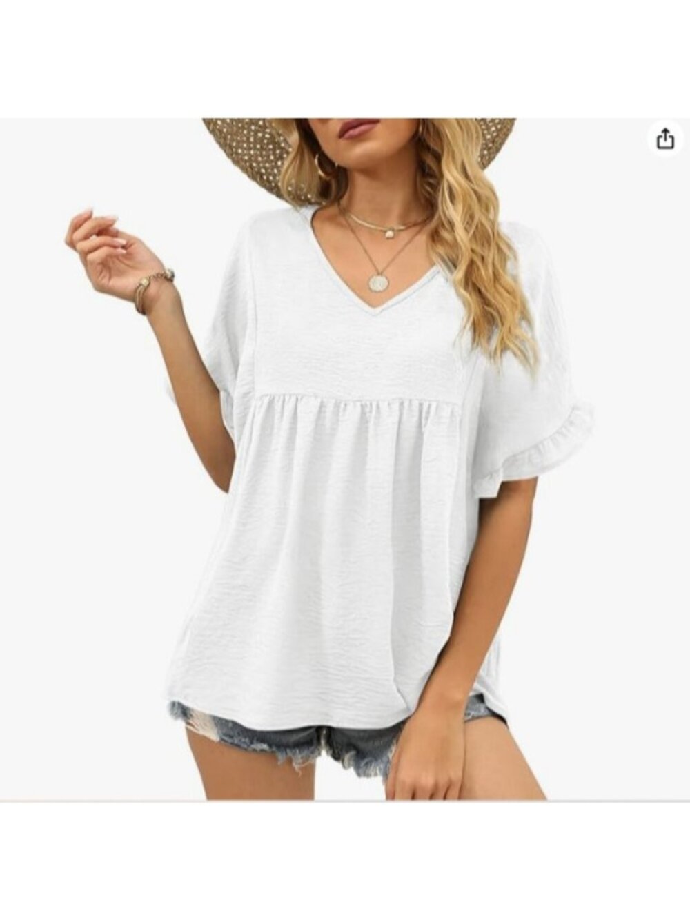 WIHOLL Plus Size XXL White Peplum Babydoll Boho Fairy V Neck Ruffle Loose Shirt